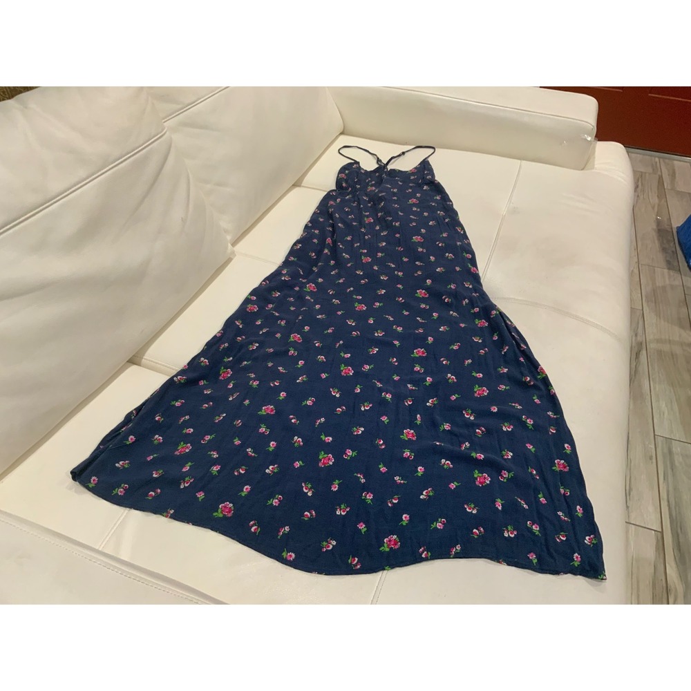 Abercrombie & Fitch Navy Floral Maxi Dress Pink Flowers Strappy Back Large